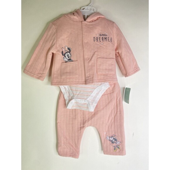 Disney Minnie Mouse 3 Piece Pink Knit Matching Outfit Set Baby Girls 3-6 Months - Picture 1 of 13